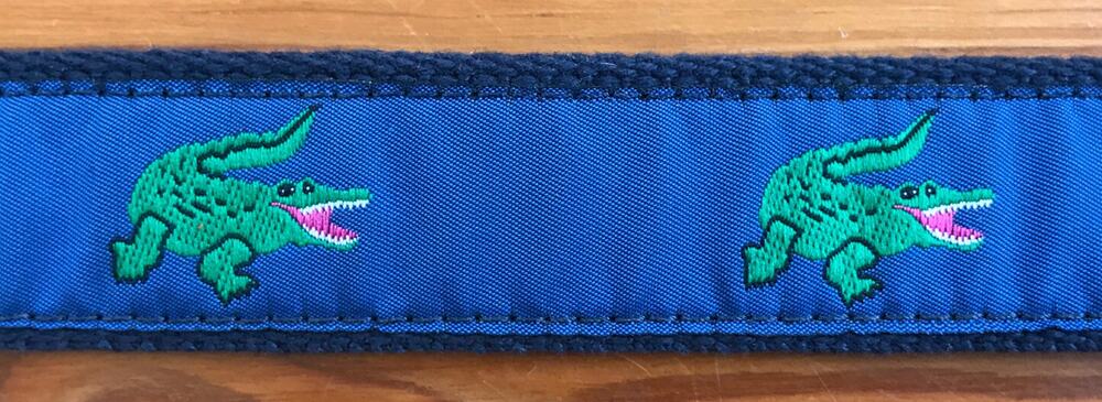 Vtg 80s Preppy Leather Man Ltd. Blue Green Alligator Print Leather Belt 24 26.5”